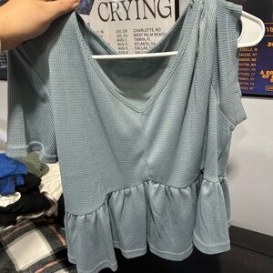 Women's Blue Ruffle Hem Top